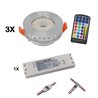Set de 3 lampes à encastrer LED RGB+WW 12VDC 6W avec télécommande et bloc d'alimentation