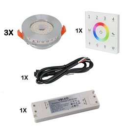 Recessed spotlight set with 7W RGB+W spot illuminant 12V with remote control