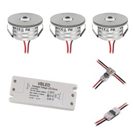 Set of 4 1W LED mini recessed spotlights IP65 warm white with RF radio driver 12V and remote control