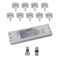 6 KIT "FORTIS" 3W LED aluminio mini foco empotrable blanco cálido con alimentación 12VDC