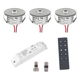 3 KIT "FORTIS" 3W LED aluminium mini recessed spotlight warm white with power supply 12VDC