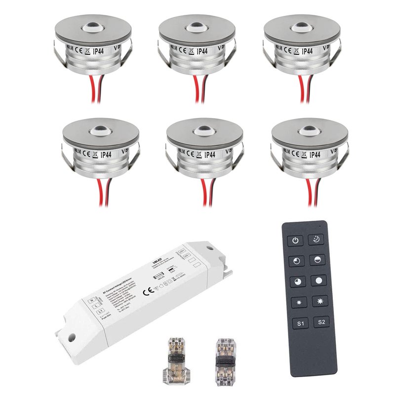Set da 6 faretti incasso mini 3W wireless “NOVOS” 3000K con trasformatore LED e connettore inclusi Set da 6 faretti incasso mini 3W wireless “NOVOS” 3000K con trasformatore LED e connettore inclusi