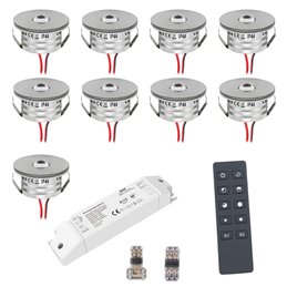 Set van 3 LED aluminium mini inbouwspots 1W warm wit met transformator