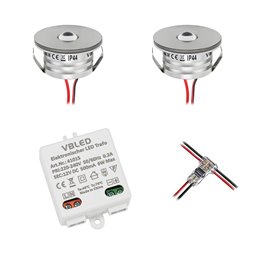 Lot de 2 mini spots encastrés 3W Spot encastré "NOVOS" 3000K 12V DC Blanc chaud Transformateur LED inclus