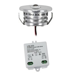Set van 3W LED aluminium mini inbouwspots "Luxonix" warm wit met dimbare voedingseenheid