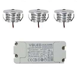 Set de 6 mini spots encastrés 3W "NOVOS" blanc chaud 3000K 12V DC Blanc chaud Transformateur LED inclus