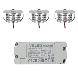 3W LED Mini Recessed Spot - "OCULOS" Minispot - 12V DC - IP44 - 3000K - Swivel - Silver