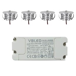 Set van 6 3W mini inbouwspots "NOVOS" warm wit 3000K 12V DC Warm wit Incl.LED transformator