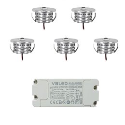 VBLED - LED-Lampe, LED-Treiber, Dimmer online beim Hersteller kaufen|3er KIT"VISUM" 1W Mini-Einbauspot Mini Spot IP65 Warmweiss Inkl. IP67 LED Trafo