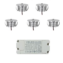 Set of 8 1W Mini Recessed Spot IP65 Warm White Incl.12W LED Transformer 12V DC