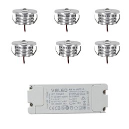 Set of 4 1W LED mini recessed spotlights IP65 warm white with RF radio driver 12V and remote control