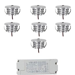 Set of 6 3W mini recessed spotlights "NOVOS" warm white 3000K 12V DC Warm white Incl.LED transformer