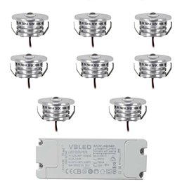 VBLED - LED-Lampe, LED-Treiber, Dimmer online beim Hersteller kaufen|9er Set Mini Einbaustrahler Spot 3W 700mA 160lm warmweiß mit dimmbarem LED-Netzteil