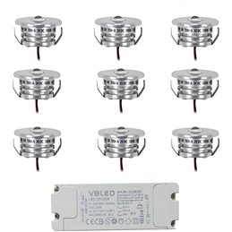 VBLED - LED-Lampe, LED-Treiber, Dimmer online beim Hersteller kaufen|8er-Set 1W LED Aluminium Mini Einbaustrahler warmweiß mit dimmbaren Netzteil - Schwarz