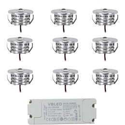 Set van 4 1W mini inbouwspots Incl. LED transformator 12V DC
