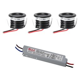 1W LED Mini Inbouwspot - "FOCOS" Minispot - 12V DC - IP20 - 3000K - Zwenkbaar - Zwart