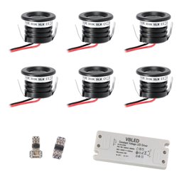 Set van 6 1W mini inbouwspots Mini Spot / IP65 / WW Incl. 12W LED transformator 12V DC, IP67