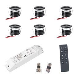 VBLED - LED-Lampe, LED-Treiber, Dimmer online beim Hersteller kaufen|4-er Set 1W LED Aluminium Mini Einbaustrahler schwarz warmweiß mit RF Netzteil und Fernbedienung