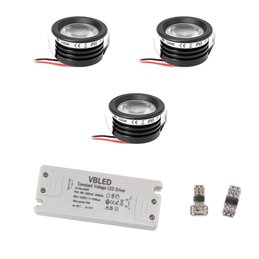 3 KIT "FORTIS" 3W LED aluminium mini recessed spotlight warm white with power supply 12VDC