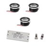 3 KIT "FORTIS" 3W LED aluminio mini foco empotrable blanco cálido con alimentación 12VDC