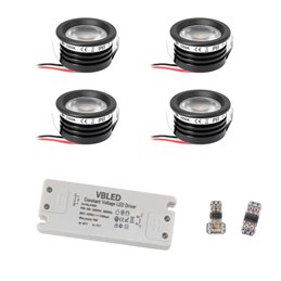 6 KIT "FORTIS" 3W LED aluminio mini foco empotrable blanco cálido con alimentación 12VDC