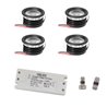 4 KIT "FORTIS" mini spot encastré LED 3W en aluminium blanc chaud avec alimentation 12VDC