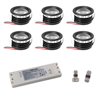 6 KIT "FORTIS" 3W LED aluminio mini foco empotrable blanco cálido con alimentación 12VDC