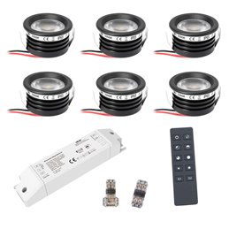 Set van 1W Mini Inbouwspot IP65 Warm Wit Incl.6W LED Transformator 12V DC
