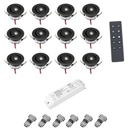 Set van 9 1W mini inbouwspots Incl. LED transformator IP67 waterdicht 12V DC