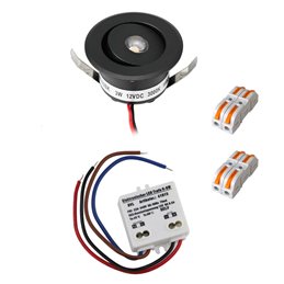 Set of 4 1W LED mini recessed spotlights IP65 warm white with RF radio driver 12V and remote control