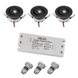 1W LED Mini Inbouwspot - "FOCOS" Minispot - 12V DC - IP20 - 3000K - Zwenkbaar - Zwart
