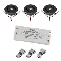 Set of 4 1W LED mini recessed spotlights IP65 warm white with RF radio driver 12V and remote control