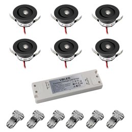 Set of 4 1W LED mini recessed spotlights IP65 warm white with RF radio driver 12V and remote control