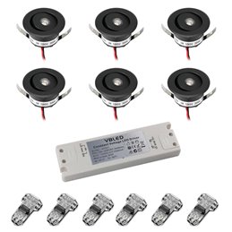 Set van 4 LED Aluminium Mini Inbouwspots 3000K met 6W LED Transformator - Zwart