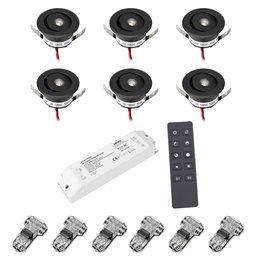 Set of 4 1W LED mini recessed spotlights IP65 warm white with RF radio driver 12V and remote control