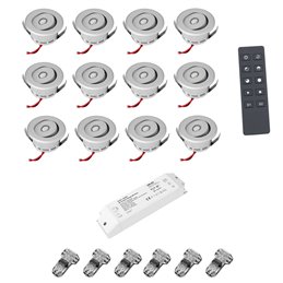 Set of 4 1W LED mini recessed spotlights IP65 warm white with RF radio driver 12V and remote control