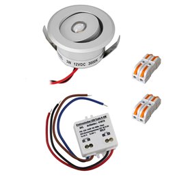 Set of 4 1W LED mini recessed spotlights IP65 warm white with RF radio driver 12V and remote control