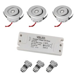 Set of 4 1W LED mini recessed spotlights IP44 warm white with RF radio power supply unit