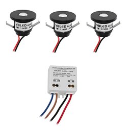 Set van 6 3W mini inbouwspots "NOVOS" warm wit 3000K 12V DC Warm wit Incl.LED transformator