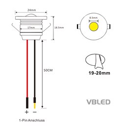 VBLED - LED-Lampe, LED-Treiber, Dimmer online beim Hersteller kaufen|3er-Set 1W VBLED LED Mini Einbauspot"ALDYNE" schwarz - 12VDC - IP65-3000K 60Lumen