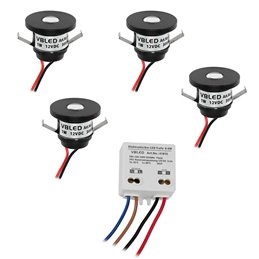 Set of 4 1W LED mini recessed spotlights IP44 warm white with RF radio power supply unit