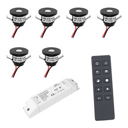 Set of 4 1W LED mini recessed spotlights IP44 warm white with RF radio power supply unit