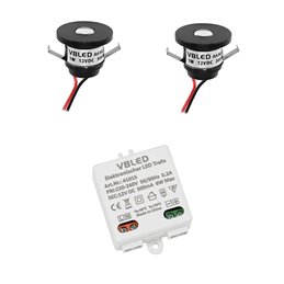 VBLED - LED-Lampe, LED-Treiber, Dimmer online beim Hersteller kaufen|6er-Set 1W LED Mini Einbauspot - "FOCOS" Minispot - 12V DC - IP20 - 3000K - Schwenkbar - Schwarz