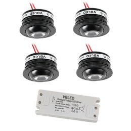 Set of 6 1W LED aluminium mini recessed spotlights warm white with dimmable power supply - Black