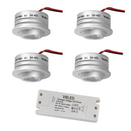 Set of 4 1W LED mini recessed spotlights IP65 warm white with RF radio driver 12V and remote control