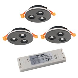 Set di 4 faretti da incasso a LED con dimmer LED a 3 livelli 12VDC 3W 3000K bianco caldo in alluminio per mobili da incasso