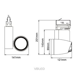 Proyector LED para carril trifásico 25W 4000K 1850 lumen blanco neutro