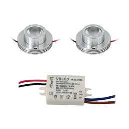 VBLED - LED-Lampe, LED-Treiber, Dimmer online beim Hersteller kaufen|3er Set 1W Mini Aufbau-Strahler Rotier- & Schwenkbar 80lm warmweiß mit 6W 12VDC Netzteil