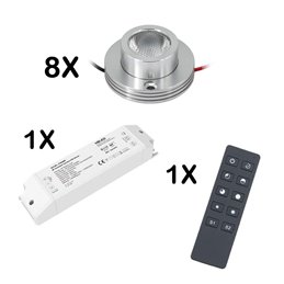 Juego de 3 mini focos de superficie de 1W giratorios y orientables 80lm blanco cálido con fuente de alimentación de 6W 12VDC