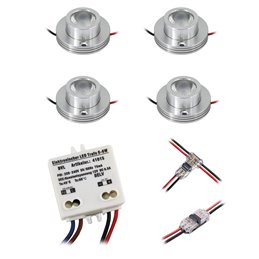 VBLED - LED-Lampe, LED-Treiber, Dimmer online beim Hersteller kaufen|4er Funk Set Mini LED Deckenspot 12VDC 3W 3000K "ESKINAR" schwenkbare mit LED Trafo und Fernbedienung